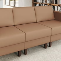 Flash Furniture Cognac LeatherSoft Middle Reception Chair with Wooden Walnut Legs with Adjustable Floor Glides