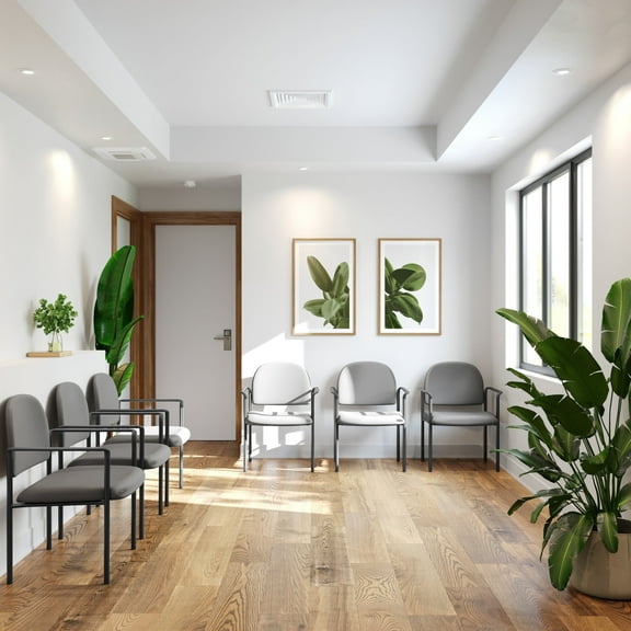 Flash Furniture Comfort Gray Vinyl Stackable Steel Side Reception Chair with Arms