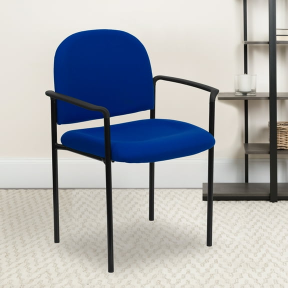 Flash Furniture Comfort Navy Fabric Stackable Steel Side Reception Chair with Arms