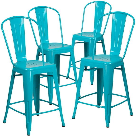 Flash Furniture Teal Metal Outdoor Stool,24",PK4 4-ET-3534-24-CB-GG