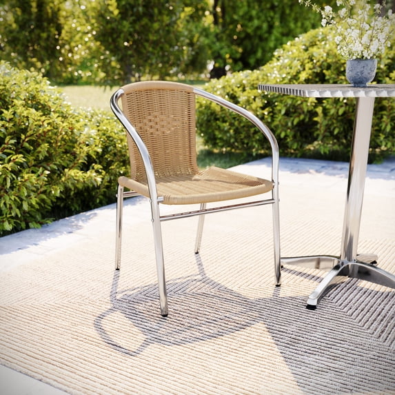 Flash Furniture Commercial Aluminum and Beige Rattan Indoor-Outdoor Restaurant Stack Chair