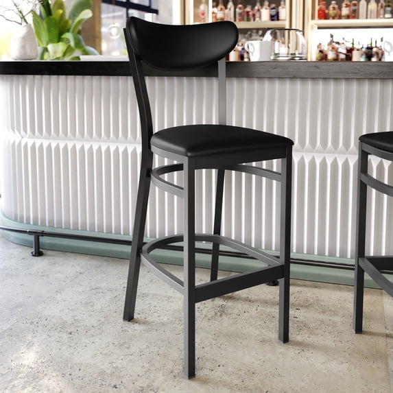 Flash Furniture Wright Transitional Vinyl and Steel Boomerang Back Commercial Barstool Black