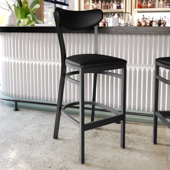 Flash Furniture Wright Transitional Vinyl and Steel Boomerang Back Commercial Barstool Black