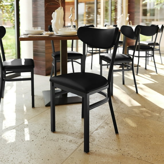 Flash Furniture Wright Transitional Vinyl and Steel Commercial Dining Chair Black (XUDG6V5BKVBK)