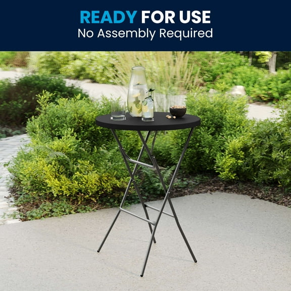 Flash Furniture Commercial Grade 2.6-Foot Round Black Indoor/Outdoor Plastic Bar Height Folding Table