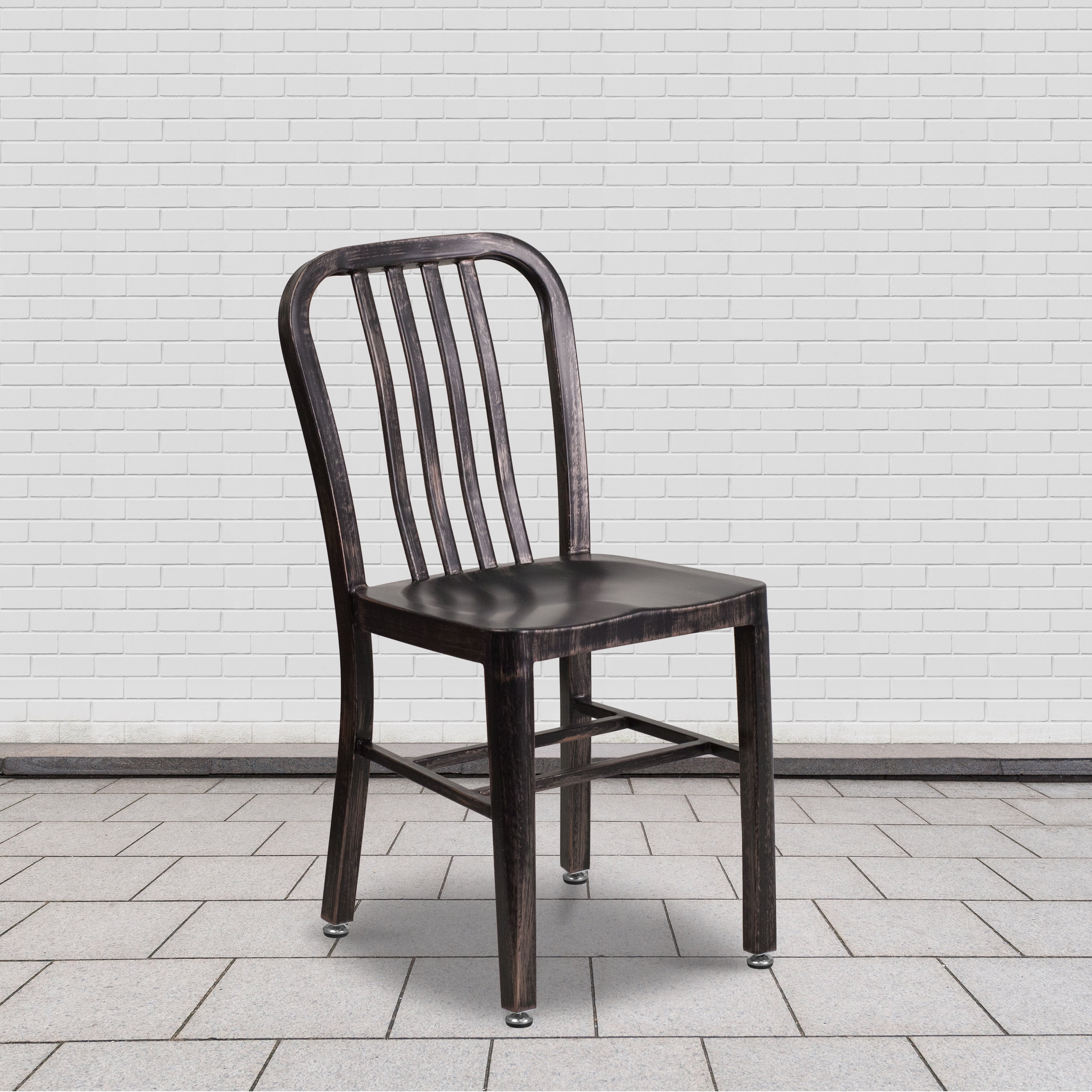 Industrial Black-Antique Gold Alloy Steel Outdoor Dining Chair, 2-Pack