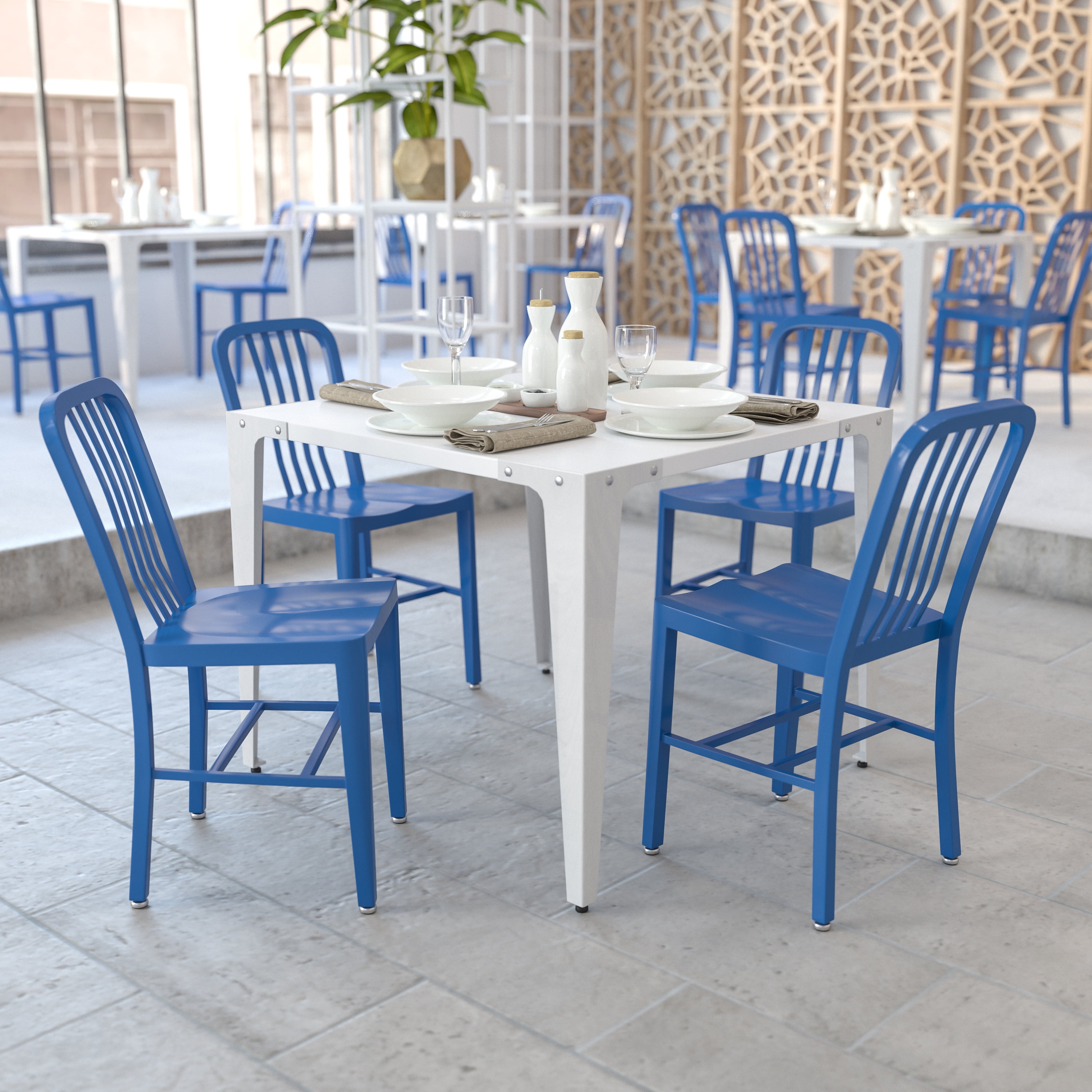 Flash Furniture Commercial Grade 2 Pack Blue Metal Indoor Outdoor Chair