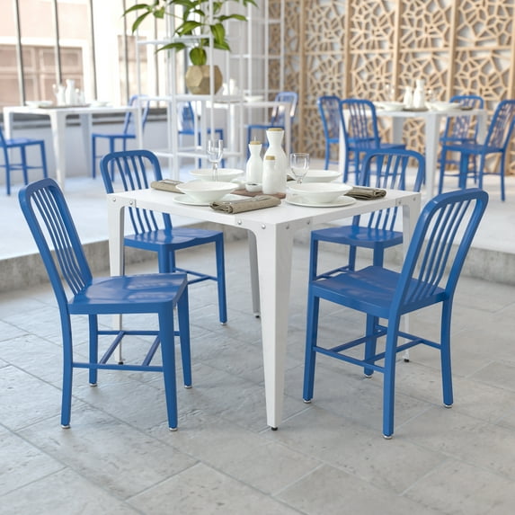 Flash Furniture Commercial Grade 2 Pack Blue Metal Indoor-Outdoor Chair