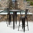 thumbnail image 1 of Flash Furniture Commercial Grade 23.75" Square Black-Antique Gold Metal Indoor-Outdoor Bar Table Set with 2 Stools with Backs, 1 of 5