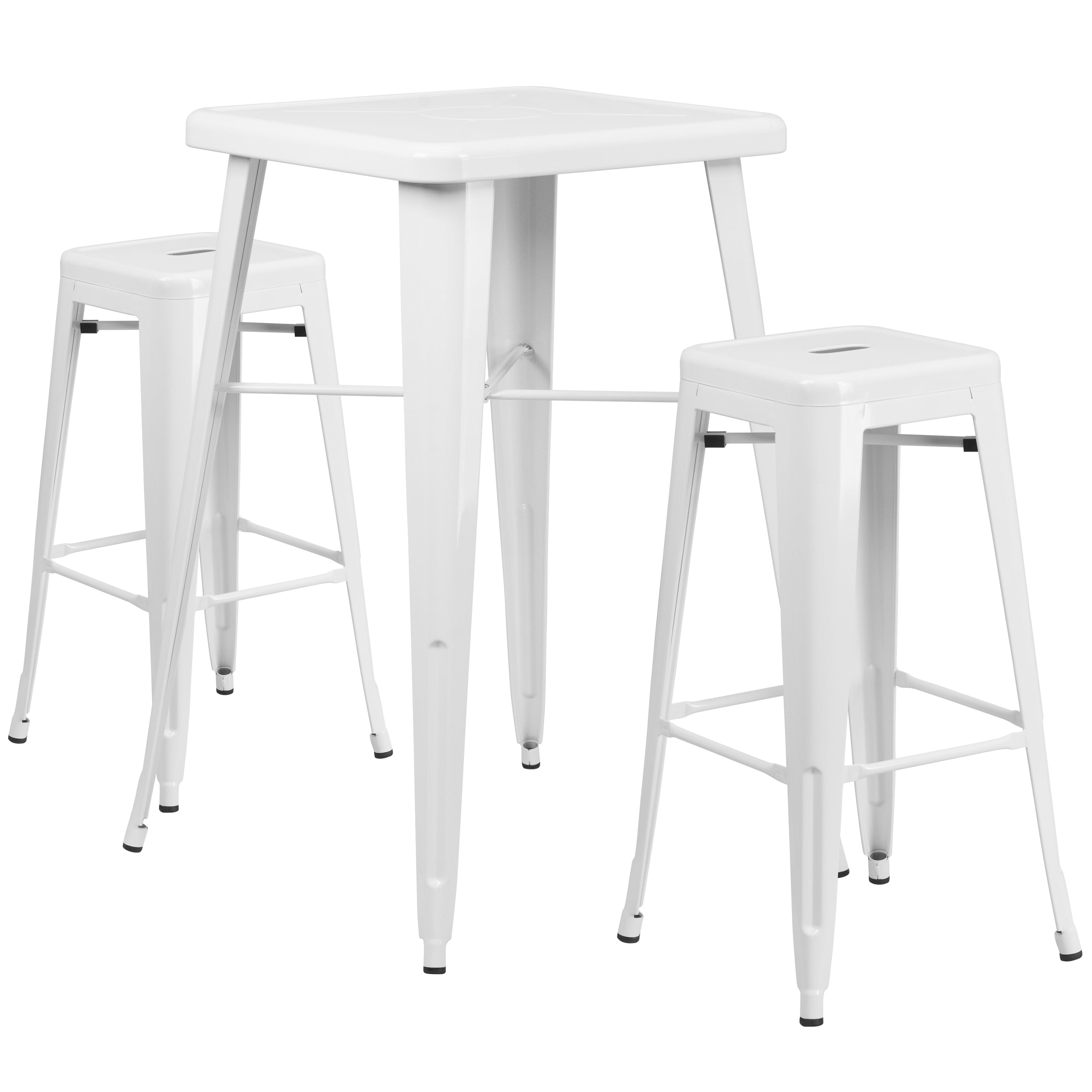 White Metal Indoor-Outdoor Bar Table Set with Two Stools