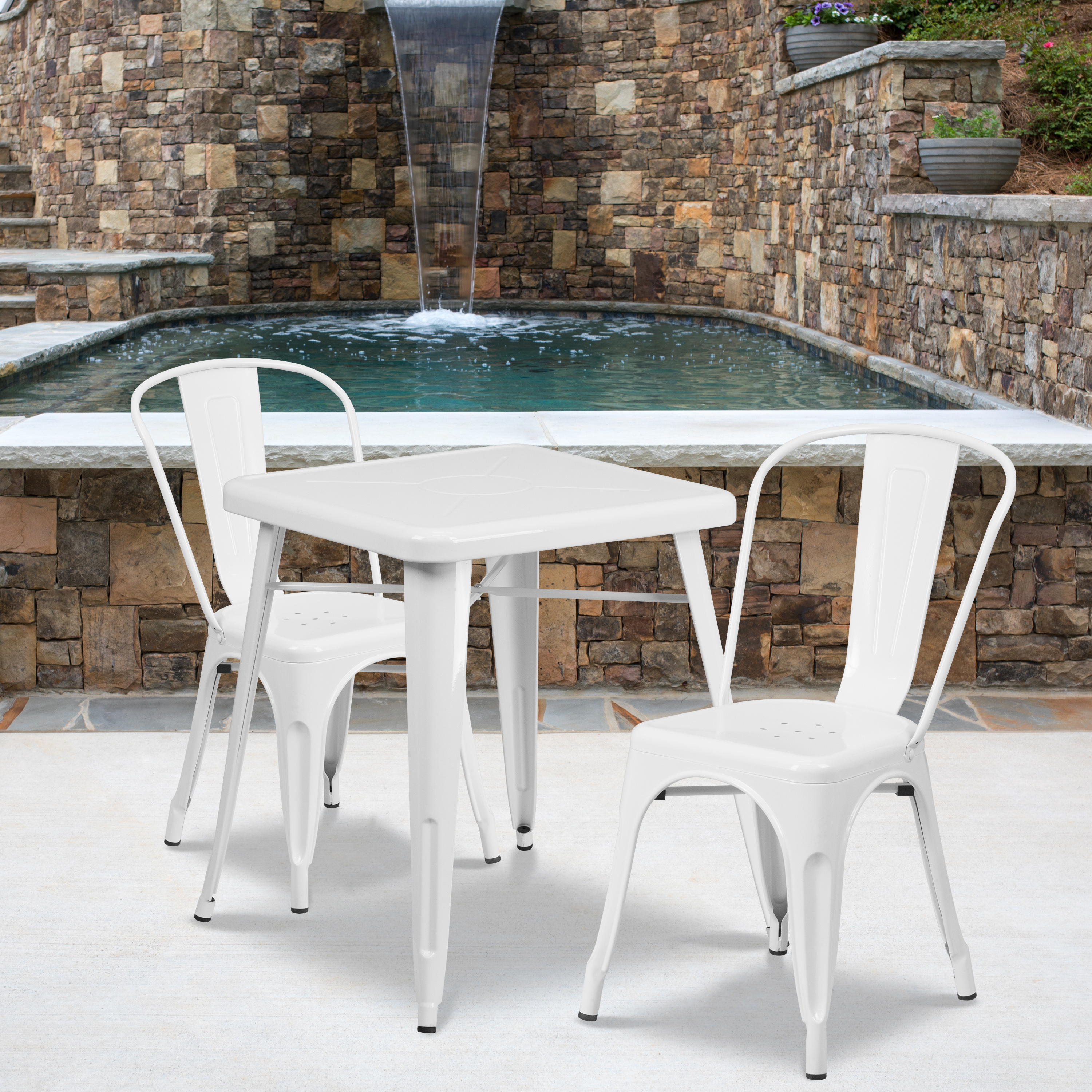Flash Furniture Commercial Grade 23.75" Square White Metal Indoor-Outdoor Table Set with 2 Stack Chairs - image 1 of 5