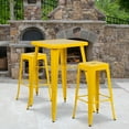 thumbnail image 1 of Flash Furniture Commercial Grade 23.75" Square Yellow Metal Indoor-Outdoor Bar Table Set with 2 Square Seat Backless Stools, 1 of 5