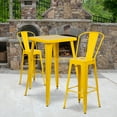 thumbnail image 1 of Flash Furniture Commercial Grade 23.75" Square Yellow Metal Indoor-Outdoor Bar Table Set with 2 Stools with Backs, 1 of 5