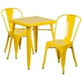 thumbnail image 1 of Flash Furniture Owen Commercial Grade 23.75" Square Yellow Metal Indoor-Outdoor Table Set with 2 Stack Chairs, 1 of 5