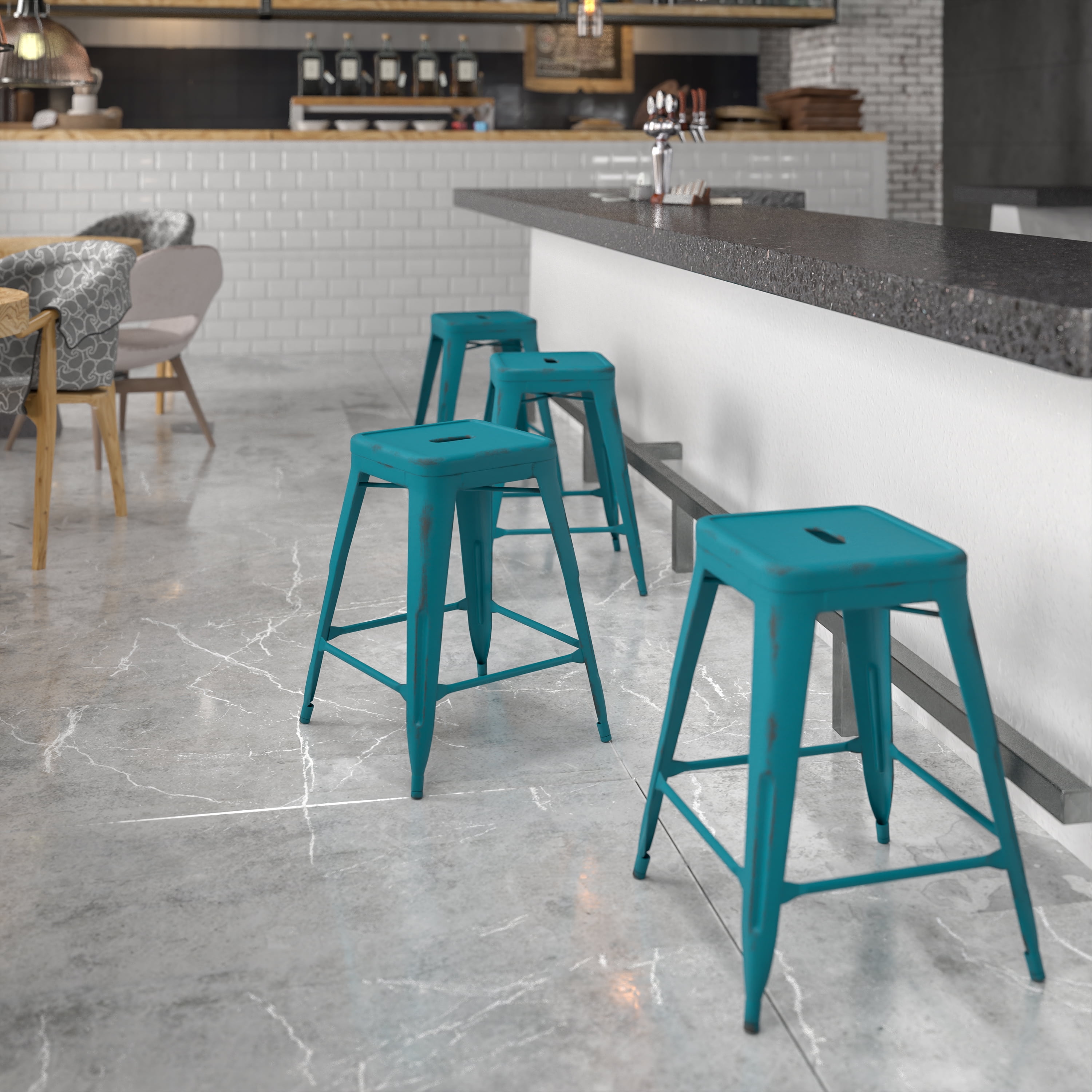 Teal metal bar stools with backs sale