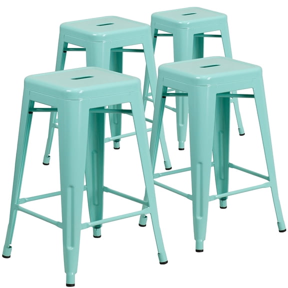 Flash Furniture Commercial Grade 24" High Backless Mint Green Indoor-Outdoor Counter Height Stool 4