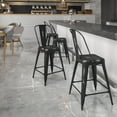 thumbnail image 1 of Flash Furniture Commercial Grade 24" High Distressed Black Metal Indoor-Outdoor Counter Height Stool with Back, 1 of 13