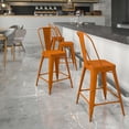 thumbnail image 1 of Flash Furniture Commercial Grade 24" High Distressed Orange Metal Indoor-Outdoor Counter Height Stool with Back, 1 of 12