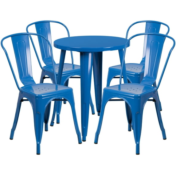 Flash Furniture Commercial Grade 24" Round Blue Metal Indoor-Outdoor Table Set with 4 Cafe Chairs