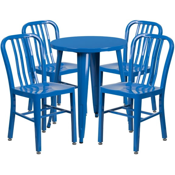 Flash Furniture Commercial Grade 24" Round Blue Metal Indoor-Outdoor Table Set with 4 Vertical Slat Back Chairs