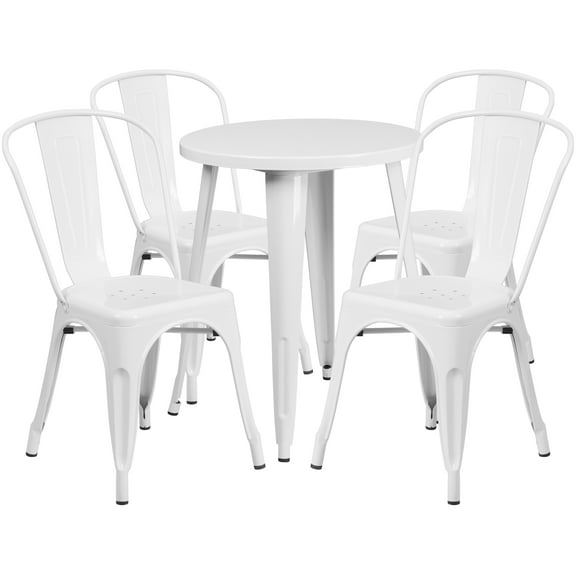 Flash Furniture Commercial Grade 24" Round White Metal Indoor-Outdoor Table Set with 4 Cafe Chairs
