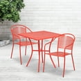 thumbnail image 1 of Flash Furniture Commercial Grade 28" Square Coral Indoor-Outdoor Steel Patio Table Set with 2 Round Back Chairs, 1 of 5