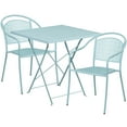 thumbnail image 1 of Flash Furniture Commercial Grade 28" Square Sky Blue Indoor-Outdoor Steel Folding Patio Table Set with 2 Round Back Chairs, 1 of 5