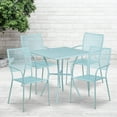 thumbnail image 1 of Flash Furniture Commercial Grade 28" Square Sky Blue Indoor-Outdoor Steel Patio Table Set with 4 Square Back Chairs, 1 of 5