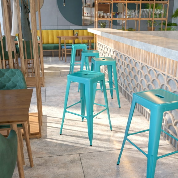 Flash Furniture Commercial Grade 30" High Backless Crystal Teal-Blue Indoor-Outdoor Barstool
