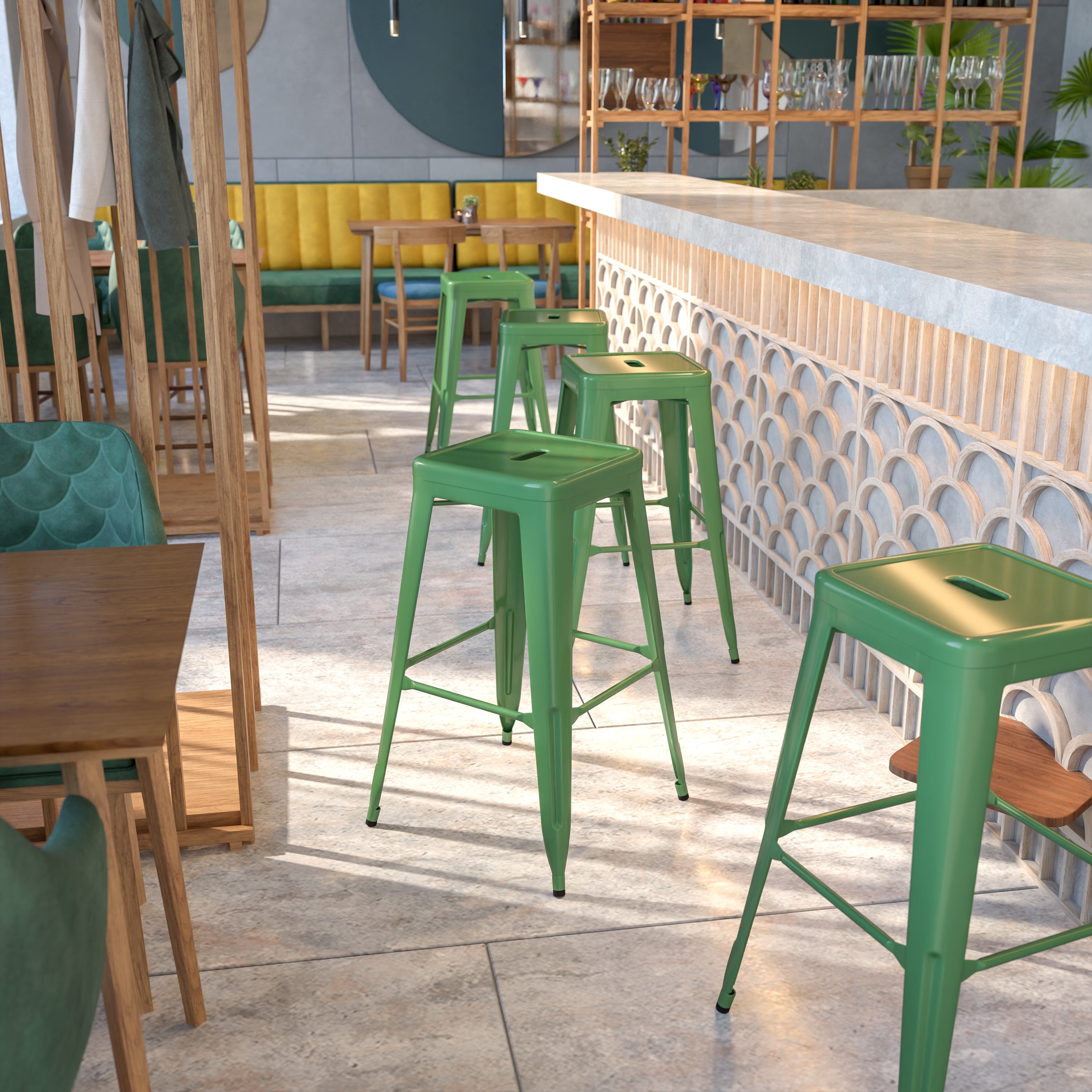 30" Green Metal Backless Stackable Bar Stool