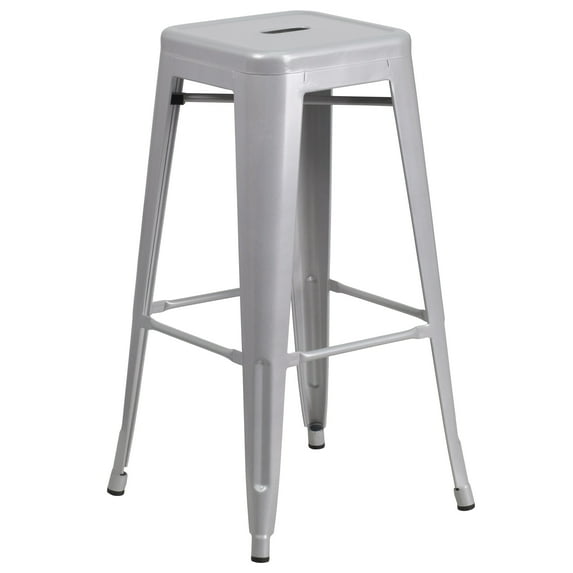 Flash Furniture Commercial Grade 30" High Backless Silver Metal Indoor-Outdoor Barstool with Square Seat
