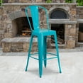 thumbnail image 1 of Flash Furniture Commercial Grade 30" High Crystal Teal-Blue Metal Indoor-Outdoor Barstool with Back, 1 of 13