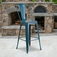 thumbnail image 1 of Flash Furniture Commercial Grade 30" High Distressed Antique Blue Metal Indoor-Outdoor Barstool with Back, 1 of 11