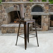 Flash Furniture Commercial Grade 30" High Distressed Copper Metal Indoor-Outdoor Barstool with Back