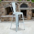 thumbnail image 1 of Flash Furniture Commercial Grade 30" High Distressed Green-Blue Metal Indoor-Outdoor Barstool with Back, 1 of 13