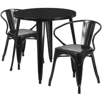 Flash Furniture Commercial Grade 30" Round Black Metal Indoor-Outdoor Table Set with 2 Arm Chairs