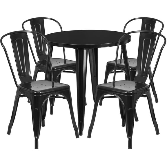 Flash Furniture Dalton Commercial Grade 30" Round Black Metal Indoor-Outdoor Table Set with 4 Cafe Chairs