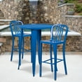 thumbnail image 1 of Flash Furniture Commercial Grade 30" Round Blue Metal Indoor-Outdoor Bar Table Set with 2 Vertical Slat Back Stools, 1 of 5