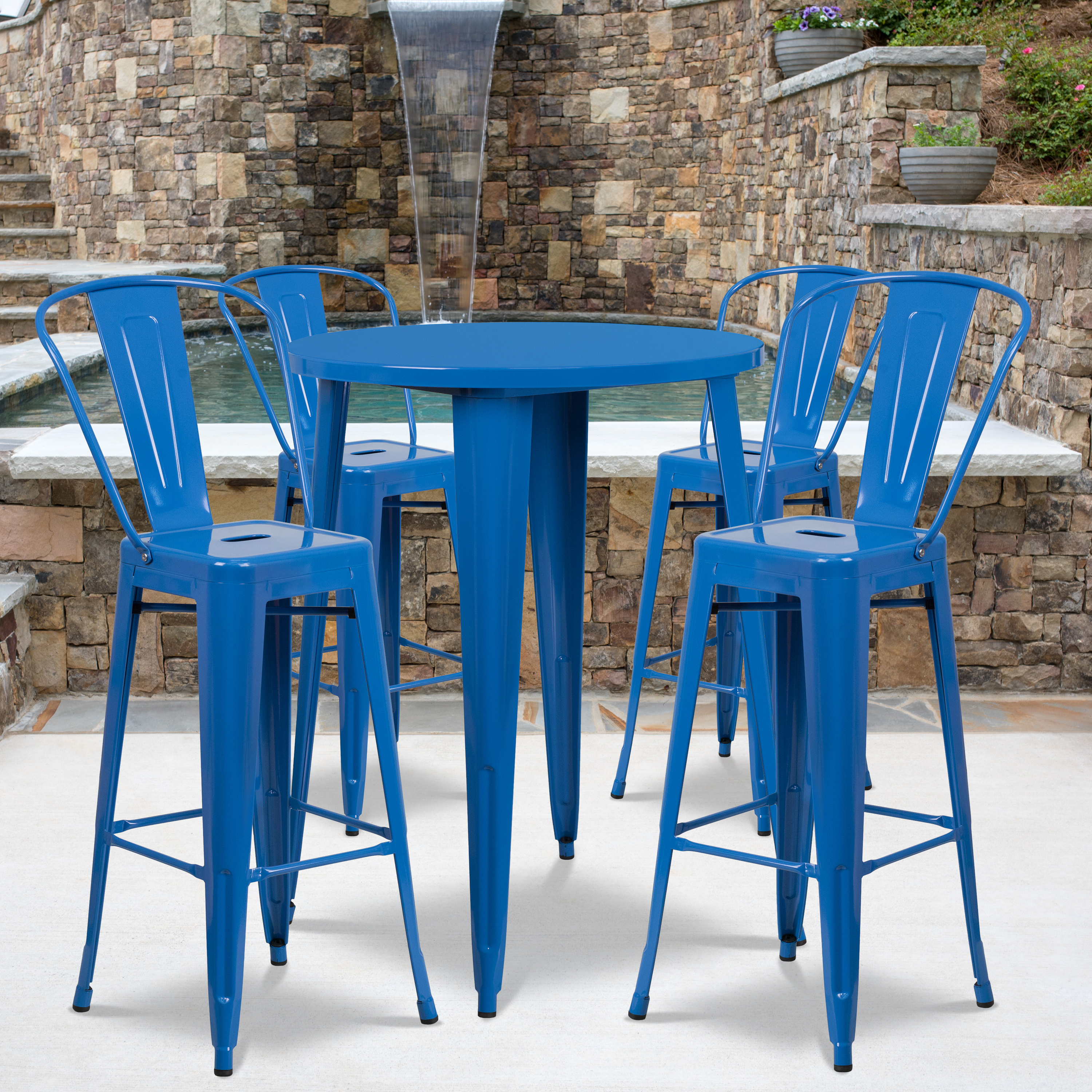 Flash Furniture Commercial Grade 30" Round Blue Metal Indoor-Outdoor Bar Table Set with 4 Cafe Stools - image 1 of 5