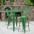 thumbnail image 1 of Flash Furniture Commercial Grade 30" Round Green Metal Indoor-Outdoor Bar Table Set with 2 Cafe Stools, 1 of 5