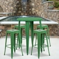 thumbnail image 1 of Flash Furniture Commercial Grade 30" Round Green Metal Indoor-Outdoor Bar Table Set with 4 Square Seat Backless Stools, 1 of 5