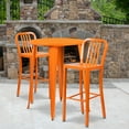 thumbnail image 1 of Flash Furniture Commercial Grade 30" Round Orange Metal Indoor-Outdoor Bar Table Set with 2 Vertical Slat Back Stools, 1 of 5