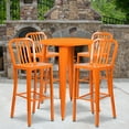 thumbnail image 1 of Flash Furniture Commercial Grade 30" Round Orange Metal Indoor-Outdoor Bar Table Set with 4 Vertical Slat Back Stools, 1 of 5