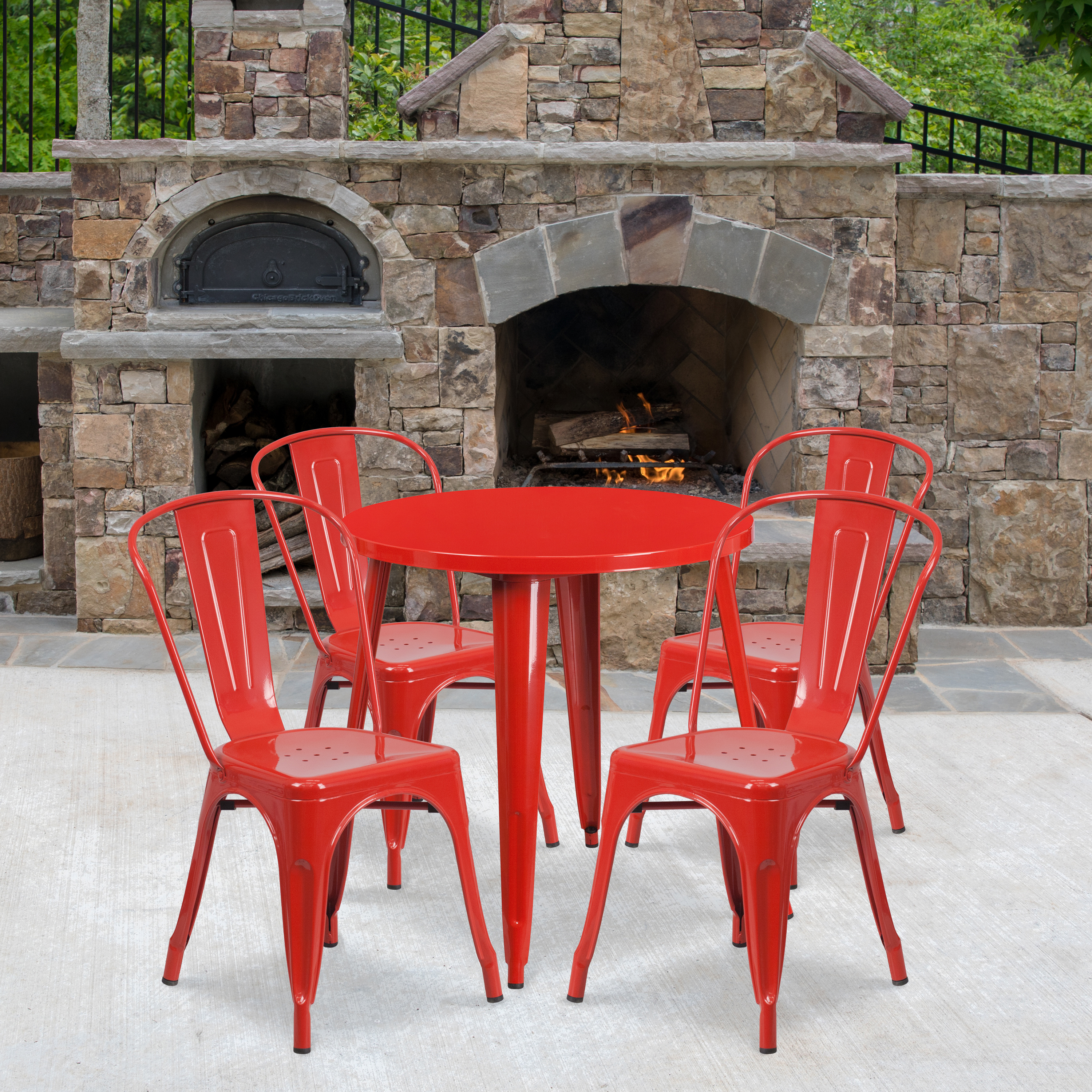 Flash Furniture Commercial Grade 30" Round Red Metal Indoor-Outdoor Table Set with 4 Cafe Chairs - image 1 of 5