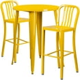 thumbnail image 1 of Flash Furniture Commercial Grade 30" Round Yellow Metal Indoor-Outdoor Bar Table Set with 2 Vertical Slat Back Stools, 1 of 5