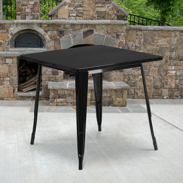 Flash Furniture Commercial Grade 31.5" Square Black Metal Indoor-Outdoor Table