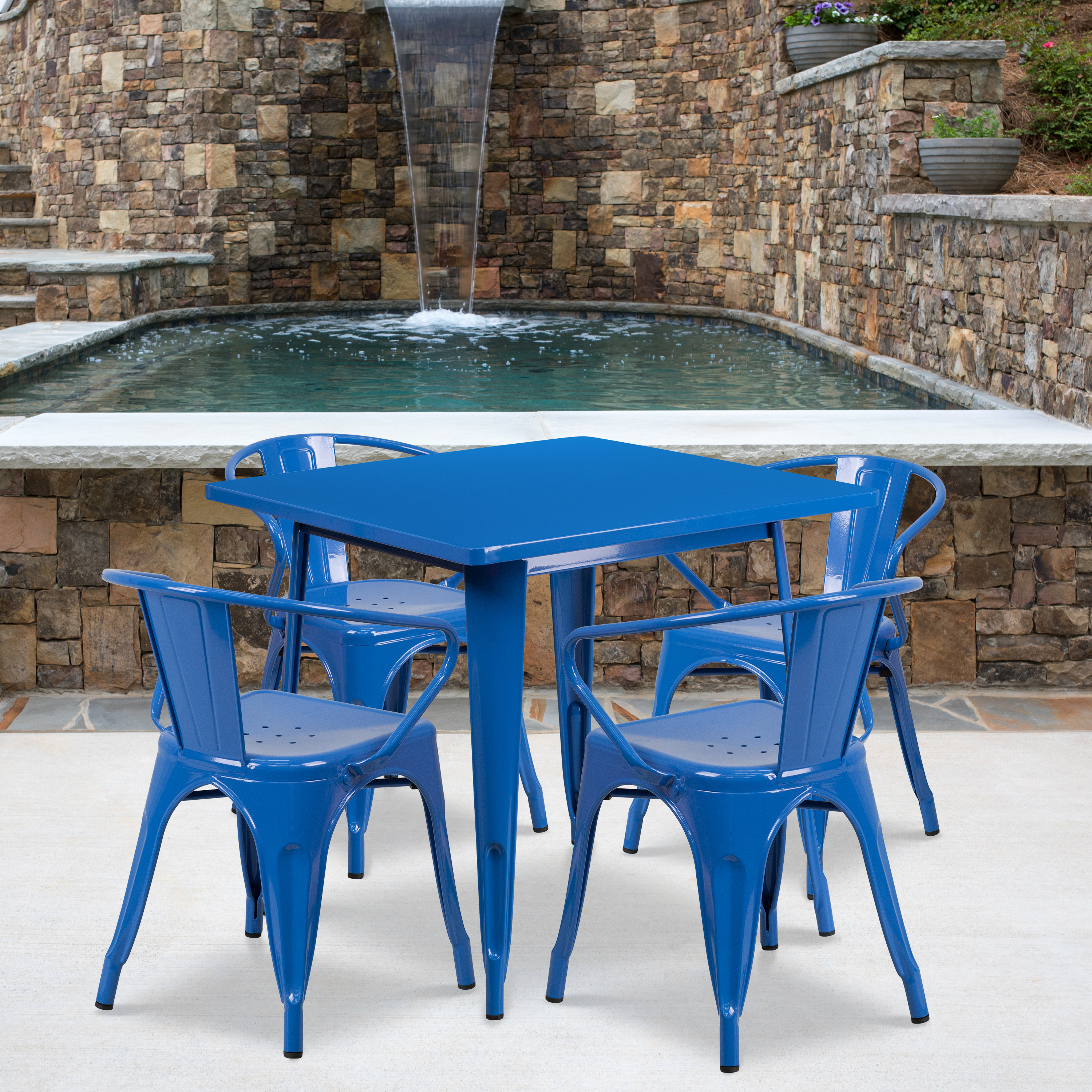 Flash Furniture Commercial Grade 31.5" Square Blue Metal Indoor-Outdoor Table Set with 4 Arm Chairs - image 1 of 5