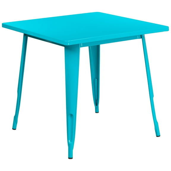 Flash Furniture Felix Commercial Grade 31.5" Square Crystal Teal-Blue Metal Indoor-Outdoor Table