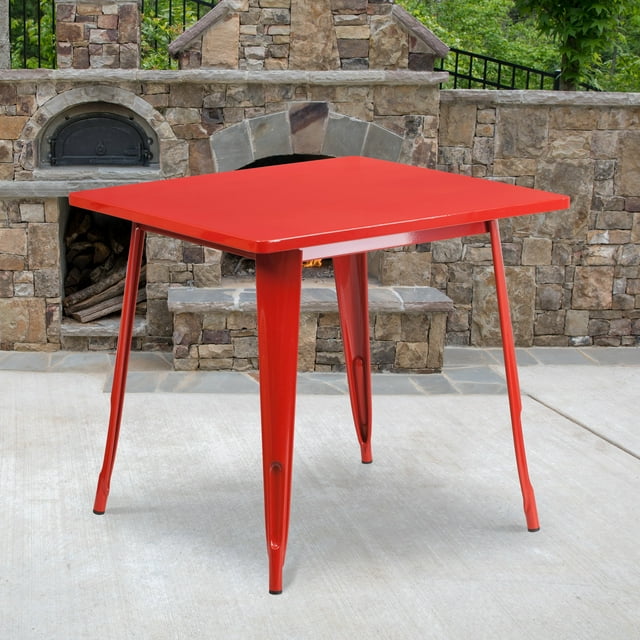 Flash Furniture Commercial Grade 31.5" Square Red Metal Indoor-Outdoor Table