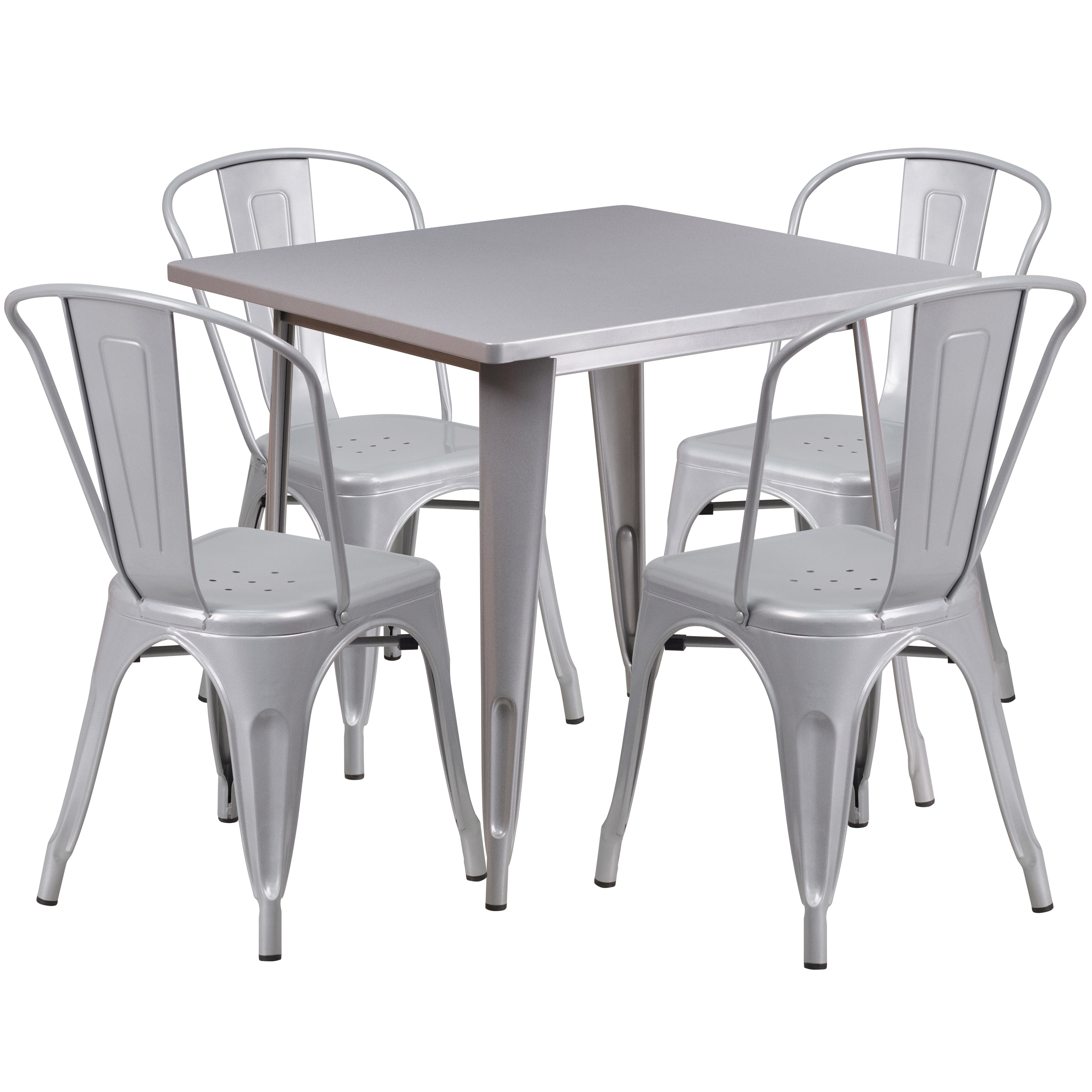 Flash Furniture Commercial Grade 31.5" Square Silver Metal Indoor-Outdoor Table Set with 4 Stack Chairs - image 1 of 2